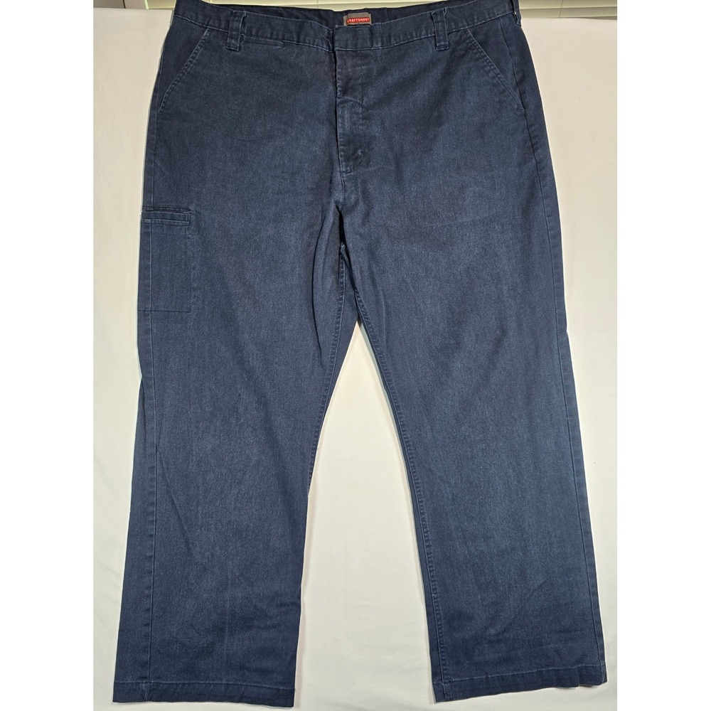 Craftsman Mens Navy Blue Canvas Work Pants Utility Pocket 44x32 Stretch Chino